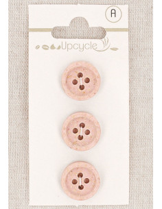 Karte mit 3 rosa Knöpfen 15 mm 4 Löcher - Gerollte Reiskörner