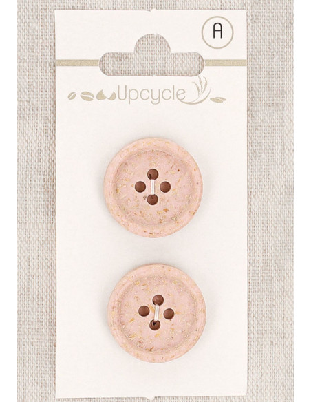 Karte mit 2 rosa Knöpfen, 20 mm, 4 Löcher - Gerollte Reiskörner
