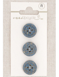 Karte mit 3 blauen Knöpfen 15 mm 4 Löcher - Gerollte Reiskörner