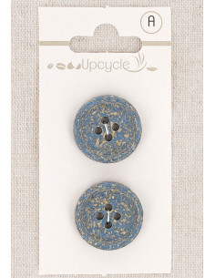 Karte mit 2 blauen Knöpfen, 20 mm, 4 Löcher - Gerollte Reiskörner
