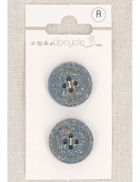 Karte mit 2 blauen Knöpfen, 20 mm, 4 Löcher - Gerollte Reiskörner