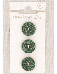 Karte mit 3 grünen Knöpfen, 15 mm, 4 Löcher - Gerollte Reiskörner