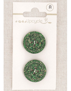 Karte mit 2 grünen Knöpfen, 20 mm, 4 Löcher - Gerollte Reiskörner