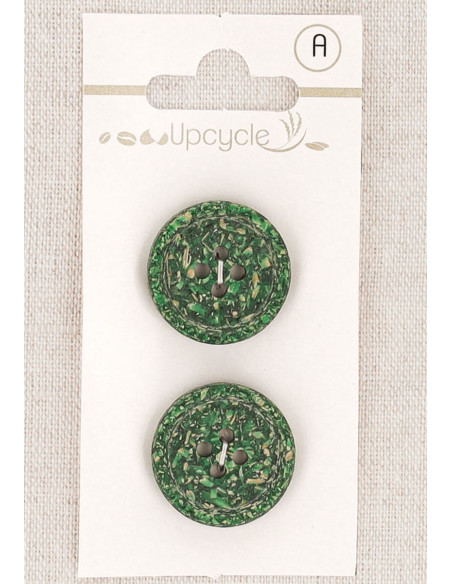 Karte mit 2 grünen Knöpfen, 20 mm, 4 Löcher - Gerollte Reiskörner