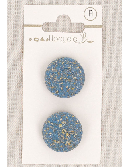 Karte mit 2 blauen Knöpfen, 20 mm mit Öse - Reiskörner
