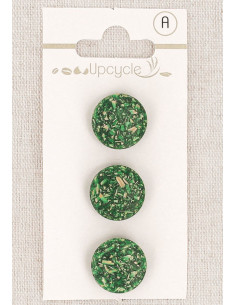 Karte mit 3 grünen Knöpfen, 15 mm mit Öse - Reiskörner