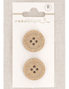 Karte mit 2 beige Knöpfen 20 mm 4 Löcher - Fantasien mit gerolltem Rand