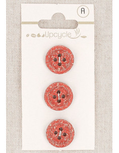 Karte mit 3 roten Knöpfen, 15 mm, 4 Löcher - Fantasien mit gerolltem Rand