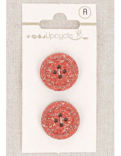 Karte mit 2 roten Knöpfen, 20 mm, 4 Löcher - Fantasien mit gerolltem Rand