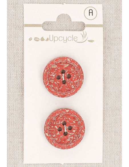 Karte mit 2 roten Knöpfen, 20 mm, 4 Löcher - Fantasien mit gerolltem Rand