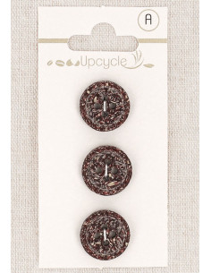 Karte mit 3 violetten Knöpfen, 15 mm, 4 Löcher - Fantasien mit gerolltem Rand