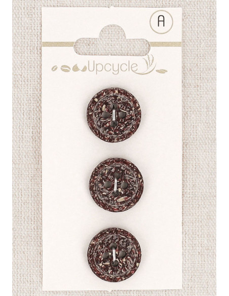 Karte mit 3 violetten Knöpfen, 15 mm, 4 Löcher - Fantasien mit gerolltem Rand