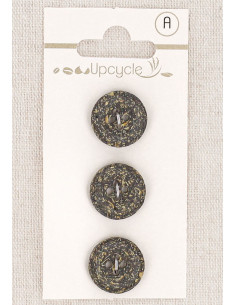 Karte mit 3 Ebenholzknöpfen 15 mm 4 Löcher - Fantasien