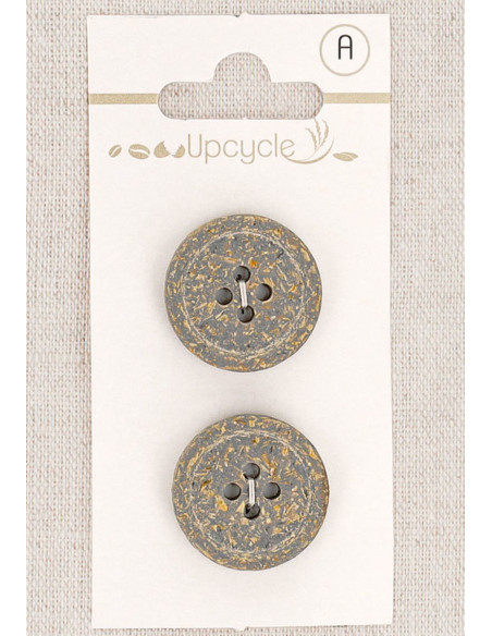 Karte mit 2 grauen Knöpfen 20 mm 4 Löcher - Fantasien mit gerolltem Rand