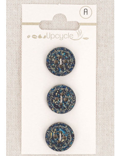 Karte mit 3 knopfgrünen Knöpfen, 15 mm, 4 Löcher - Fantasien mit gerolltem Rand