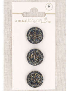 Karte mit 3 knopfblauen Knöpfen, 15 mm, 4 Löcher - Fantasien mit gerolltem Rand