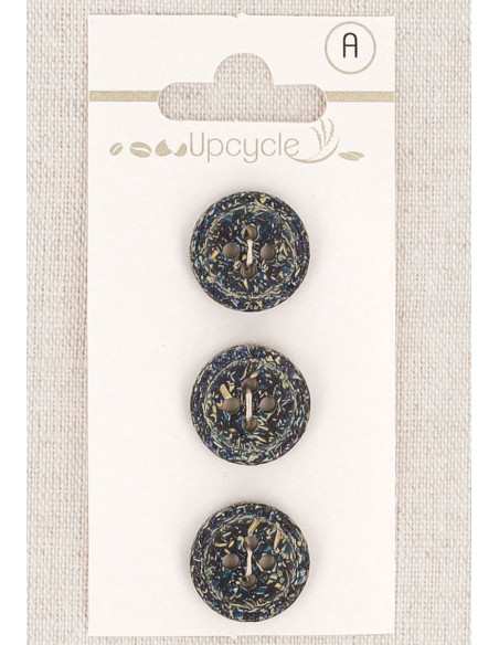 Karte mit 3 knopfblauen Knöpfen, 15 mm, 4 Löcher - Fantasien mit gerolltem Rand