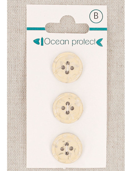 Karte mit 3 beige Knöpfen 15 mm 4 Löcher - Gerollter Rand