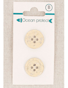 Karte mit 2 beige Knöpfen 18 mm 4 Löcher - Gerollter Rand
