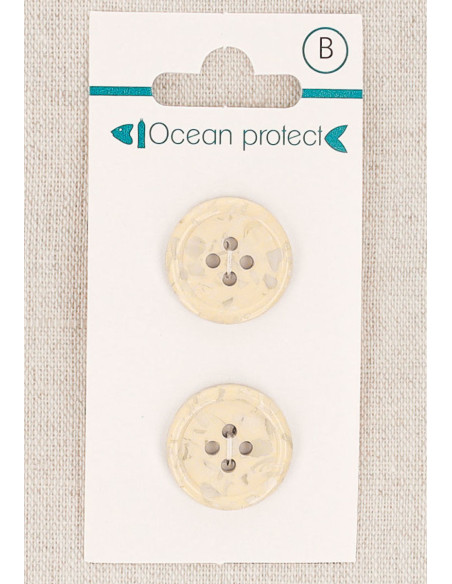 Karte mit 2 beige Knöpfen 18 mm 4 Löcher - Gerollter Rand