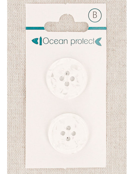 Karte mit 2 weißen Knöpfen 20 mm 4 Löcher - Gerollter Rand