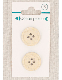 Karte mit 2 beige Knöpfen 20 mm 4 Löcher - Gerollter Rand