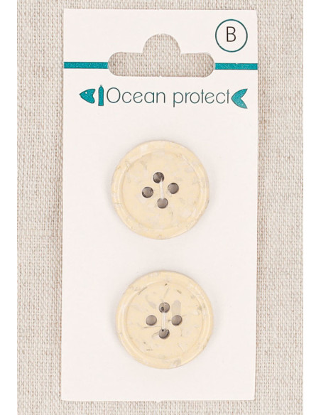 Karte mit 2 beige Knöpfen 20 mm 4 Löcher - Gerollter Rand