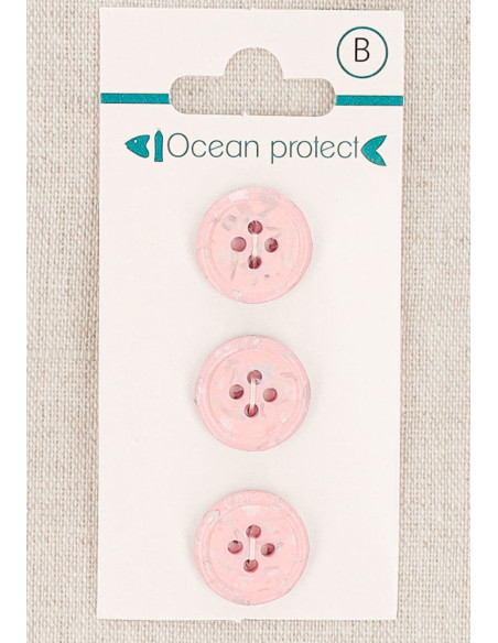 Karte mit 3 rosa Knöpfen 15 mm 4 Löcher - Gerollter Rand