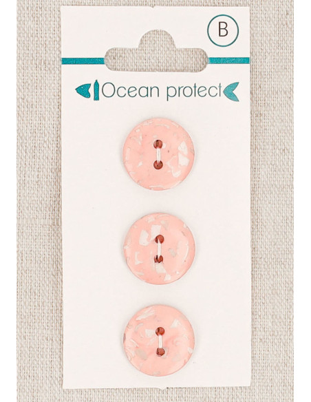 Karte mit 3 rosa Knöpfen 15 mm 2 Löcher - Flach