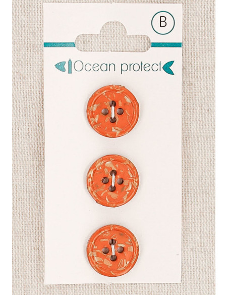 Karte mit 3 Ziegelknöpfen 15 mm 4 Löcher - Gerollter Rand