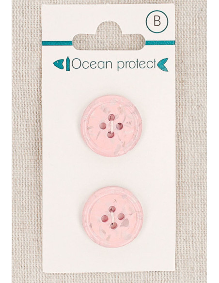 Karte mit 2 rosa Knöpfen 18 mm 4 Löcher - Gerollter Rand