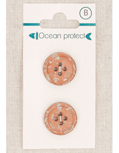 Karte mit 2 rosébraunen Knöpfen 18 mm 4 Löcher - Gerollter Rand