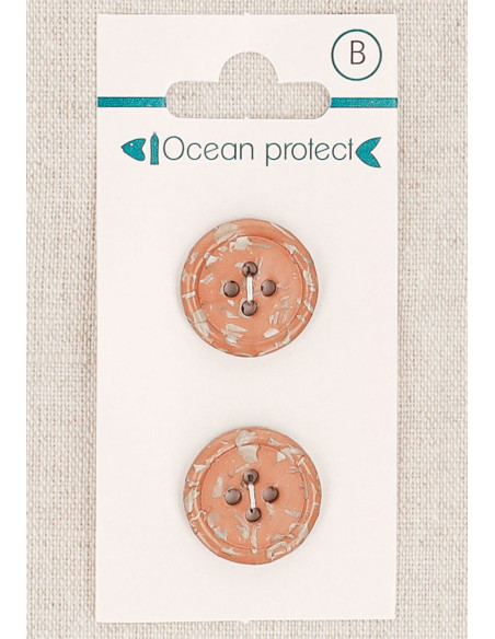 Karte mit 2 rosébraunen Knöpfen 18 mm 4 Löcher - Gerollter Rand