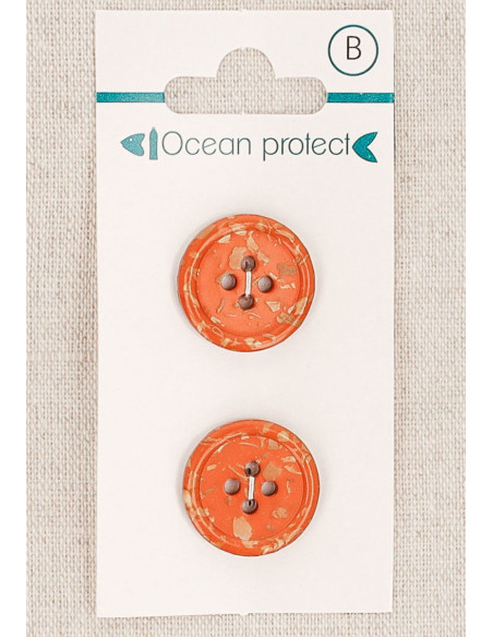 Karte mit 2 Ziegelknöpfen 18 mm 4 Löcher - Gerollter Rand