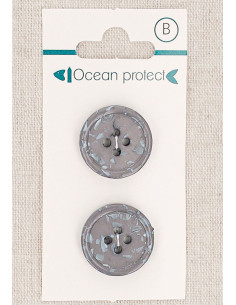 Karte mit 2 lila Knöpfen, 20 mm, 4 Löcher - Gerollter Rand