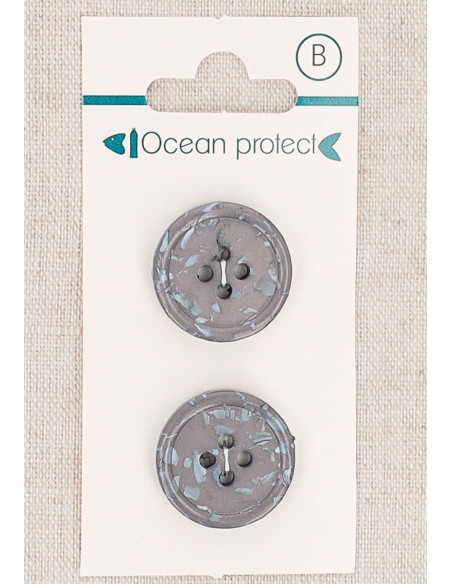 Karte mit 2 lila Knöpfen, 20 mm, 4 Löcher - Gerollter Rand