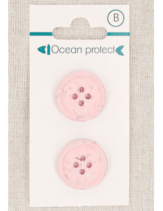 Karte mit 2 rosa Knöpfen, 20 mm, 4 Löcher - Gerollter Rand