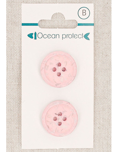 Karte mit 2 rosa Knöpfen, 20 mm, 4 Löcher - Gerollter Rand
