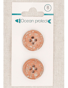 Karte mit 2 rosébraunen Knöpfen 20 mm 4 Löcher - Gerollter Rand