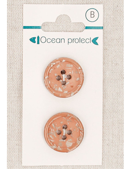 Karte mit 2 rosébraunen Knöpfen 20 mm 4 Löcher - Gerollter Rand