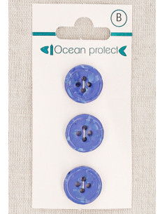 Karte mit 3 blauen Knöpfen 15 mm 4 Löcher - Gerollter Rand