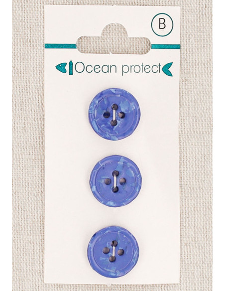 Karte mit 3 blauen Knöpfen 15 mm 4 Löcher - Gerollter Rand