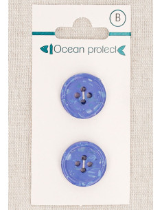 Karte mit 2 blauen Knöpfen 18 mm 4 Löcher - Gerollter Rand