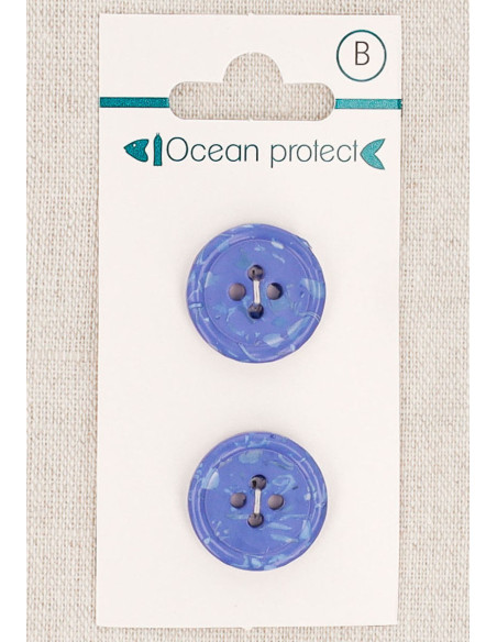Karte mit 2 blauen Knöpfen 18 mm 4 Löcher - Gerollter Rand