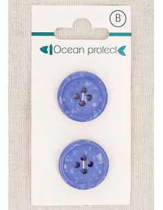 Karte mit 2 blauen Knöpfen 20 mm 4 Löcher - Gerollter Rand