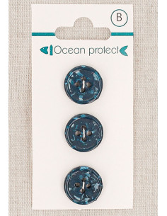 Marinefarbene 3-Knopf-Karte 15 mm 4 Löcher - Gerollter Rand