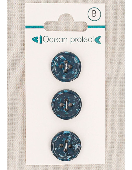 Marinefarbene 3-Knopf-Karte 15 mm 4 Löcher - Gerollter Rand