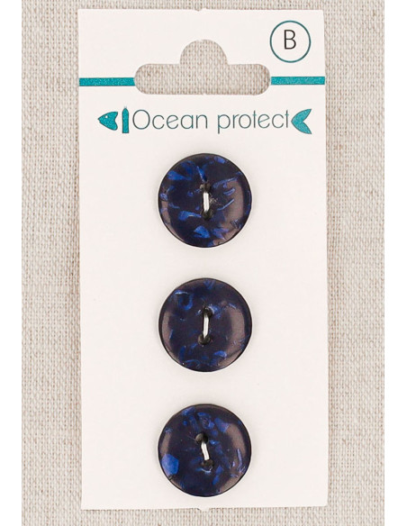 Marineblauer 3-Knopf-Knopf 15 mm 2 Löcher - Flach