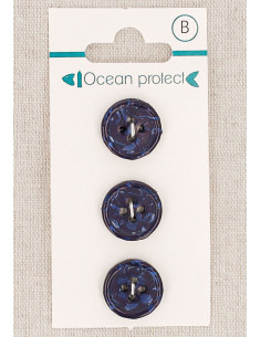Marinefarbene 3-Knopf-Karte 15 mm 4 Löcher - Gerollter Rand