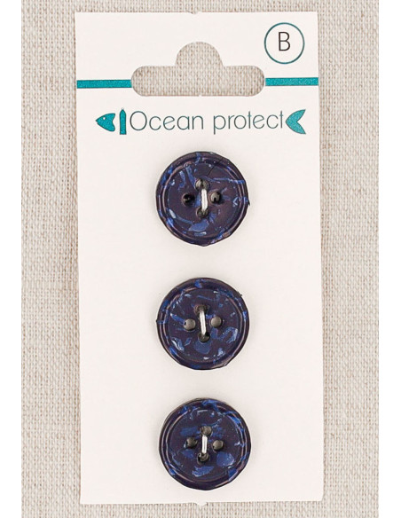 Marinefarbene 3-Knopf-Karte 15 mm 4 Löcher - Gerollter Rand